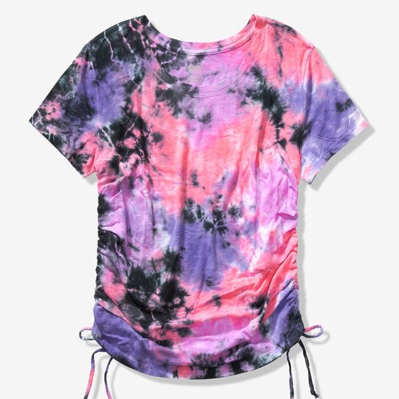 PINK Victoria's Secret Tops - PINK VICTORIA'S SECRET RUCHED SIDE TEE TIE DYE Lg